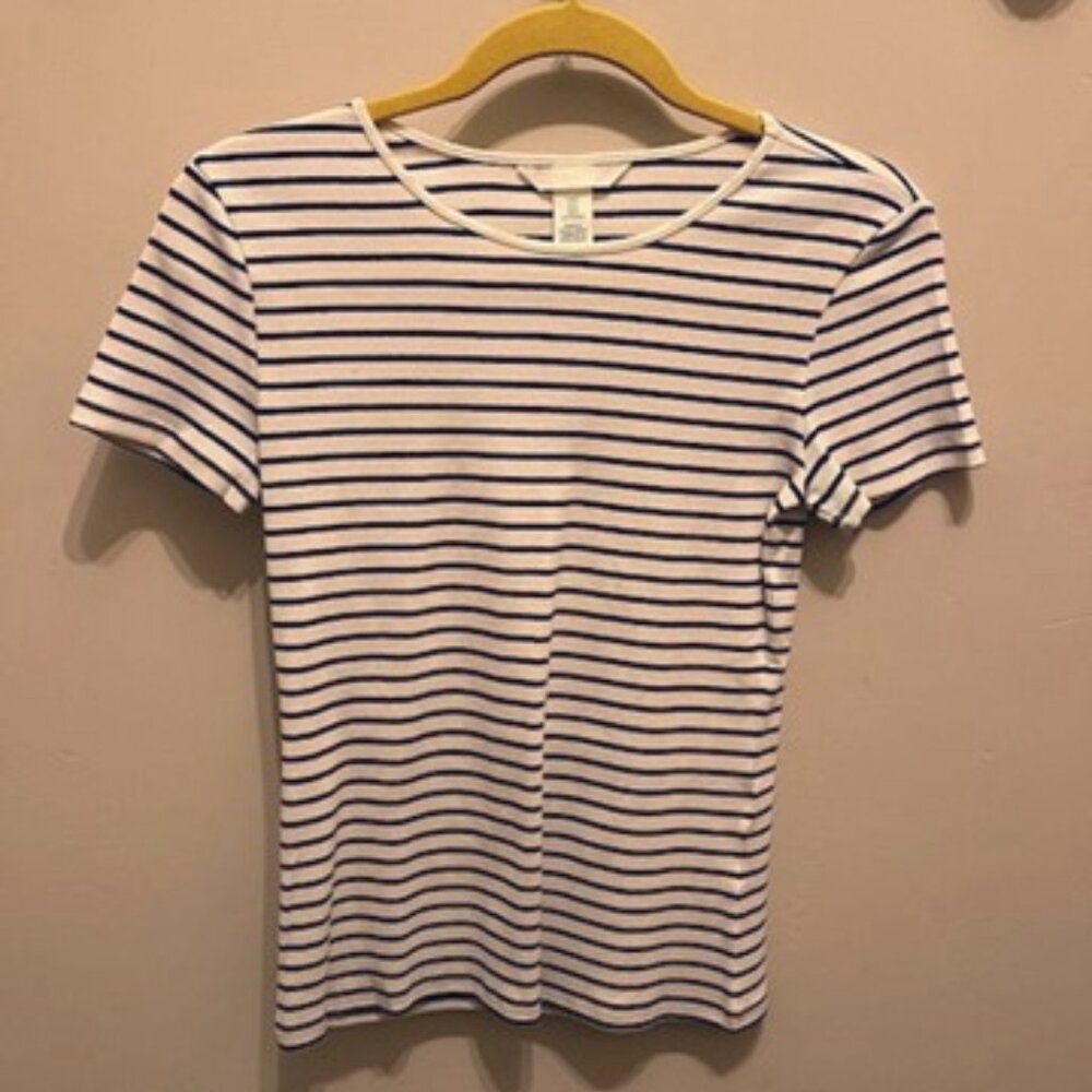H&M Black and White Fitted Ribbed T-Shirt-MED-NWT
